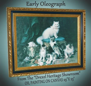 Cuadro dorado Jules Gustave Leroy 1856-1921 pintura sobre lienzo gatitos juguetones - Imagen 1 de 9