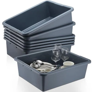 6 Pcs Commercial Bus Tubs Gray Plastic Heavy Duty Bus Box Restaurant Large Bu... - Picture 1 of 7
