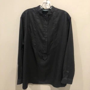Lauren Ralph Lauren Women's Black Linen Long Sleeve Blouse Sz 14 (E1269) - Picture 1 of 6