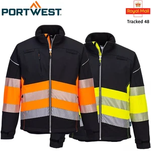 Portwest Hi Viz Waterproof Breathable Softshell Jacket - PW3 Class 1 Winter Coat - Picture 1 of 12