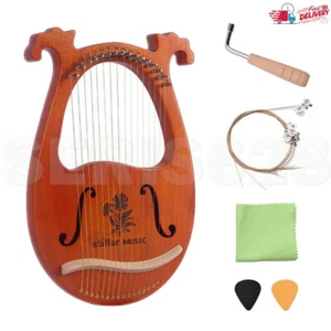 NEW 16 Strings Lyre Harp Mahogany Body with Tuning Wrench String Pick Set - Picture 1 of 8