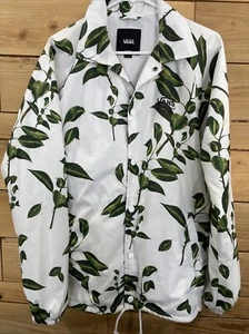 Vans Jacket Mens Medium White Windbreaker Leaf Snap Closure Skate Limited - Picture 1 of 16