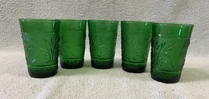 VTG Anchor Hocking Forest Green Sandwich Pattern Juice Glasses Set of 5 - Picture 1 of 11
