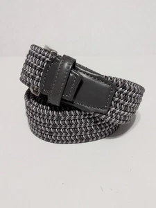 Cintura Torino Leather Company Italiana Elasticizzata Intrecciata Grigio Multicolore BELLA! Nuovo senza etichette - Foto 1 di 12