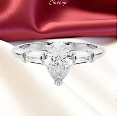 950 Platinum IGI Certified Lab Grown Diamond Engagement Ring 1.50 CT Pear Cut - Image 1 of 4