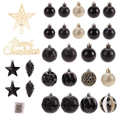 Weihnachtskugeln Gold Schwarz Kunststoff 66er mit Baumspitze Stern Baumkugeln DE - Bild 1 von 4