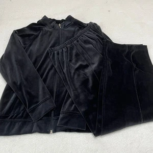 Southern Lady Velour Jogger Suit Sz Medium Loungewear Black Soft Classic - Picture 1 of 7