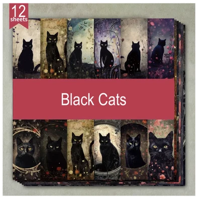Black Cats - Craft Paper-12 Sheets - 6"x6" -160gsm - Scrapbooking - Image 1 of 4