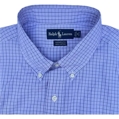 Ralph Lauren 雅茅斯纽扣衬衫男式 18 紫色格子棉经典全新带标签 — 第 1/4 张图片