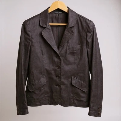 Eileen Fisher Rumpled Linen Blazer Women 10 Pet Delave Shaped Jacket Dapple Gray - Image 1 of 4