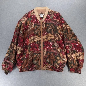 Bogari Jacket Womens Medium Silk Bomber Red Brown Floral 90s Vintage - Picture 1 of 14