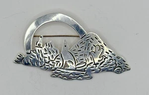 Vtg Mexican Sterling Silver Scenic Cutout Brooch – Michoén Mexico TO-21 - Picture 1 of 12