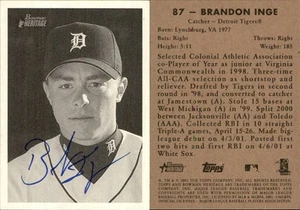 Brandon Inge Signed 2001 Bowman Heritage #87 Card Tigers Auto AU Autograph Den - Picture 1 of 1