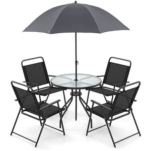 6 Pieces Patio Furniture Set Umbrella with Tempered Glass Side Table Backyard - Picture 1 of 10