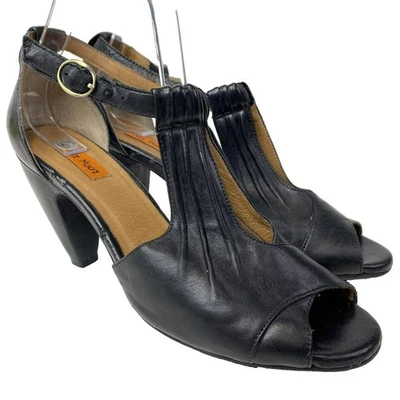 Miz Mooz Shoes Womens US 8.5 Salima Black Leather Heels Retro Pinup Ankle Strap - Image 1 of 4