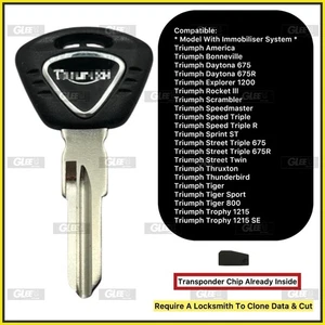 Transponder Key For Triumph Daytona Street Triple TIGER Other Model 2014 Onward - Bild 1 von 2