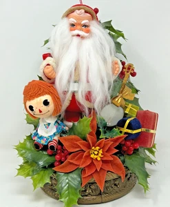 WOW Vintage Santa Claus Decoration centerpiece Raggedy Ann poinsettia kitsch MCM - Picture 1 of 18