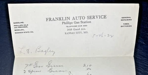 1932 FRANKLIN AUTO SERVICE KANSAS CITY MO PHILLIPS GAS STATION BILL FP384 - Picture 1 of 7