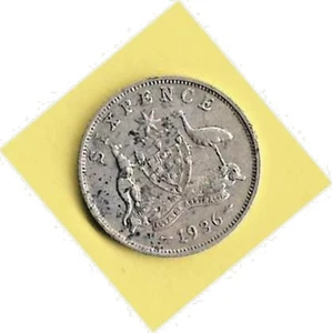 AUSTRALIA - 1936 KING GEORGE V SIXPENCE, ONE ZAC, 6d (UNDER SILVER VALUE) - Picture 1 of 2