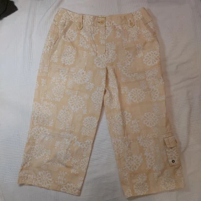 Pantalones capri florales Sigrid Olsen Poet 9 blancos tostados para mujer talla 10 verano playa Foto 1 de 4