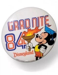 Vintage 1984 DISNEYLAND Grad Nite Pinback Pin Button Olympics Walt Disney 3.5" - Picture 1 of 3