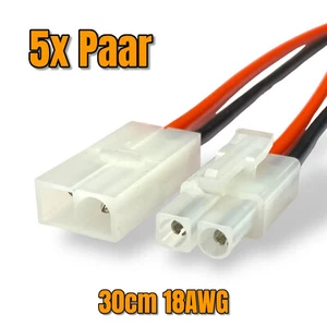5x Paar Tamiya Stecker Buchse Male Female + 30cm Kabel 18AWG Lipo Akku Kupplung - Bild 1 von 21
