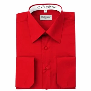 NEW BERLIONI ITALY MEN'S DRESS SHIRT FRENCH CONVERTIBLE CUFF LONG SLEEVE RED - Picture 1 of 1