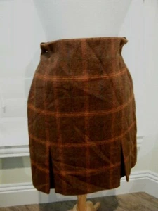 VTG KINLOCH ANDERSON md SCOTLAND SZ 10 100% WOOL TARTAN BROWN BOX PLEAT SKIRT - Picture 1 of 4
