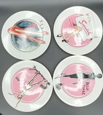 VTG Rosanna Scandale French Plates Set of 4 Dishes Retro Pink Kitchen Feminine  Foto 1 de 4
