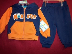 LITTLE MONSTER 2 Pc Sweat Tracksuit Hoodie Pullover and Pants Size 3-6m NEW - Picture 1 of 7