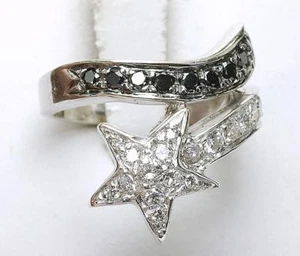 Modern Estate 14k White Gold 3/4ct White & Black Diamond Star Bypass Ring ladies - Picture 1 of 1