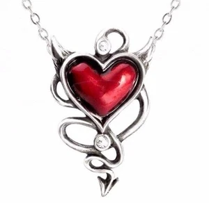 Alchemy Gothic Naughty Love Red Devil Heart Pendant Horns Tail Crystals ULFP20 - Picture 1 of 4