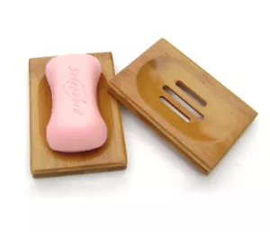 2pcs Bamboo Soap Dish Tray Holder Bathroom Bath Shower Storage Plate Case Wood - Picture 1 of 4