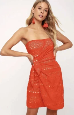 Free People Oceanside Red Strapless Crochet Mini Dress Sz S NEW NWT $98 - Image 1 of 4