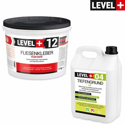 Fertig Flexkleber 10kg + Tiefengrund 5 L Fliesenkleber für Glasmosaik SET206 - Bild 1 von 4