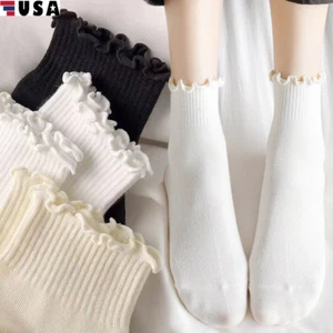 6Pair Women's Ruffle Socks Casual Breathable Knit Cotton Soft Frilly Crew Socks - Picture 1 of 22