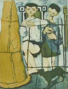 "Grabado/aguatinta firmado Federico Castellón ""Roma Urchins" (Freundlich 94) - Imagen 1 de 3