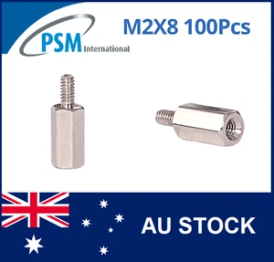 M2 X 8 PSM SPACER HEX MALE / FEMALE BRASS NICKEL PLATED SPA02BM28MM 100PCS - Picture 1 of 5
