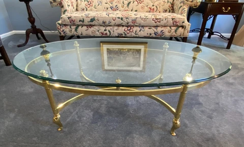 Ethan Allen Regency Style Brass & Glass Top Oval Coffee table. Made in Italy Cover