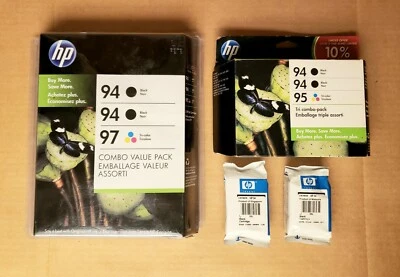New 8 Genuine HP 94 95 97 Black & Tri-color Ink Cartridges OEM 2011 2012 2013 - Image 1 of 3