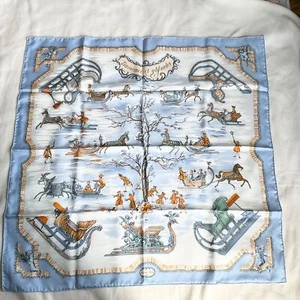 NWOT W/BOX HERMES orange blue white square silk scarf horse angel ice skating - Bild 1 von 6