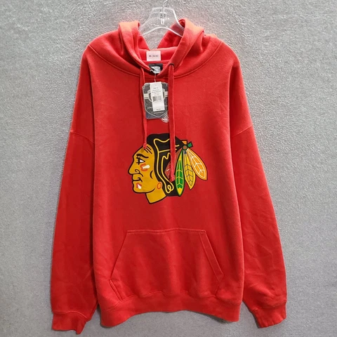 Chicago Blackhawks Men Sweatshirt Hoodie 2XL Red Team Logo Graphic Pullover NWT Cover
