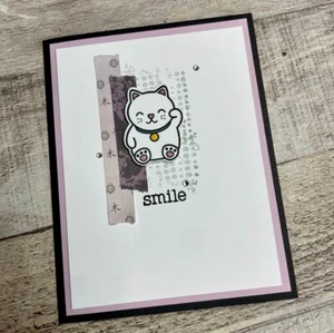 Lucky Cat Handmade Greeting Card - Any Occasion - Smile - Cat - Just Because - Picture 1 of 3