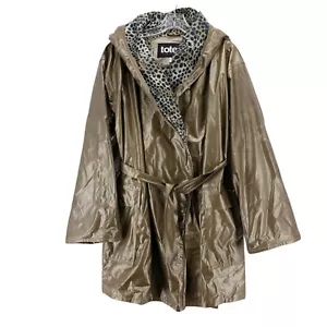 TOTES Hooded Raincoat Golden Brown Sheen Belted Size S/M - Picture 1 of 10