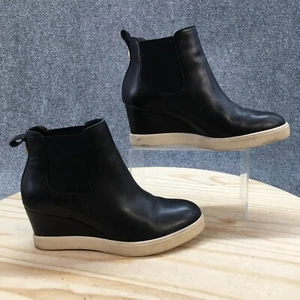 Ralph Lauren Boots Womens 7.5 B Reade Wedge Heels Chelsea Pull On Black Leather - Picture 1 of 17