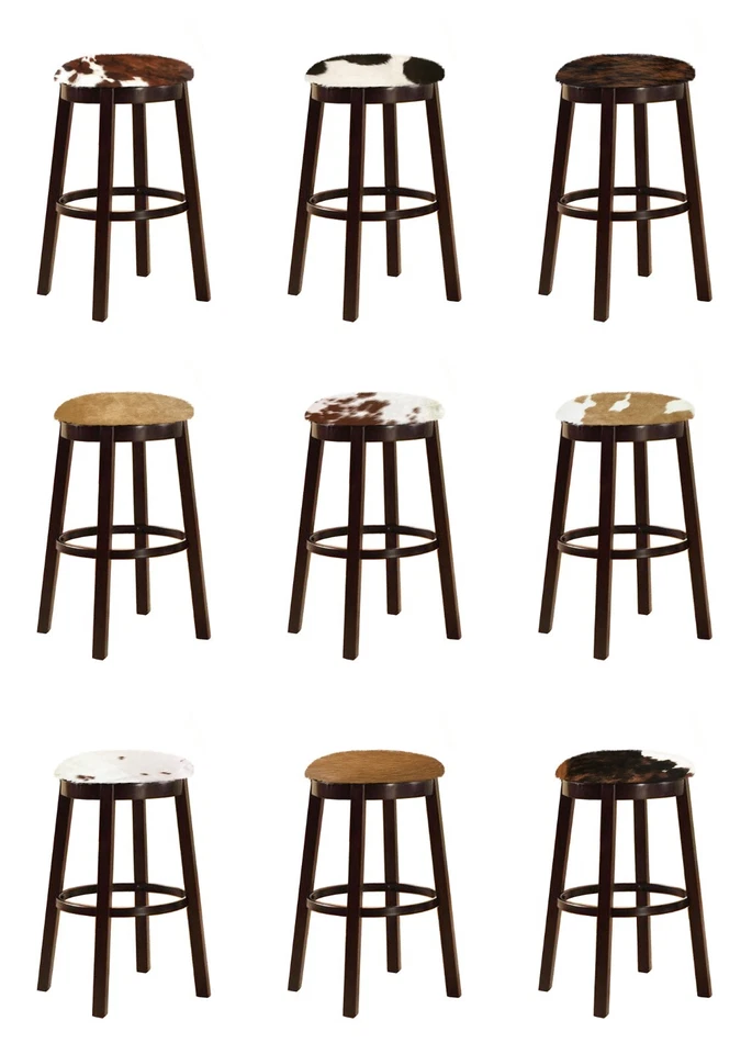 Taburete de Bar Auténtico Cuero de Vaca Cubierto Asiento Giratorio Cojín Acabado Espresso Madera Foto 1 de 1