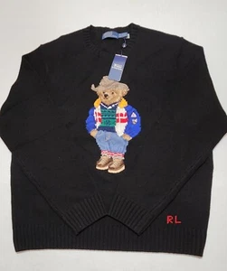 $448 NEW Men's Polo Ralph Lauren Iconic Polo Cowboy Bear Sweater Black Rare XXL - Picture 1 of 9