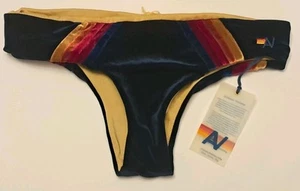 Costume da bagno Aviator Nation 5 righe velluto retrò fondo bikini blu navy taglia small nuovo con etichette - Foto 1 di 8