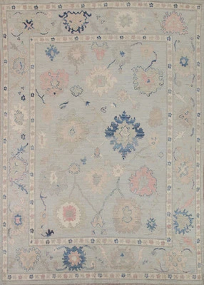 Handmade Light Blue Transitional Rug Vegetable Dye Oushak Turkish Rug 8x10 Ft - Image 1 of 4