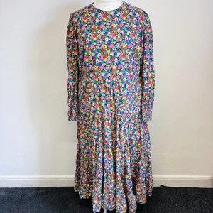 Boden Tiered Maxi Dress Size 22 Floral Colourful Long Sleeve Pocket Lined Cotton - Picture 1 of 11